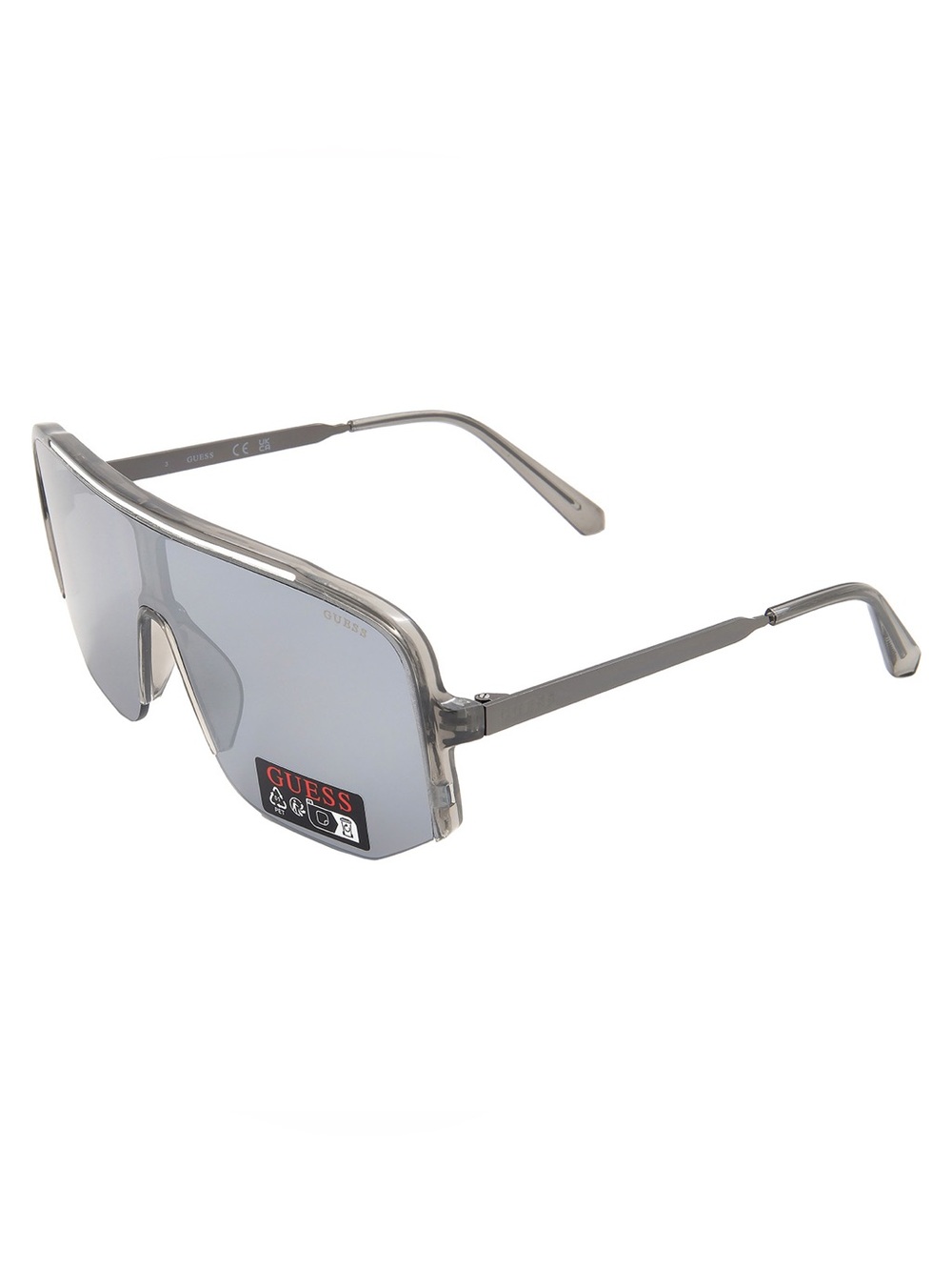 Guess Smoke Mirror Shield Men’s Sunglasses Oversized Wrap Shield Silver | NWT - Picture 4 of 5